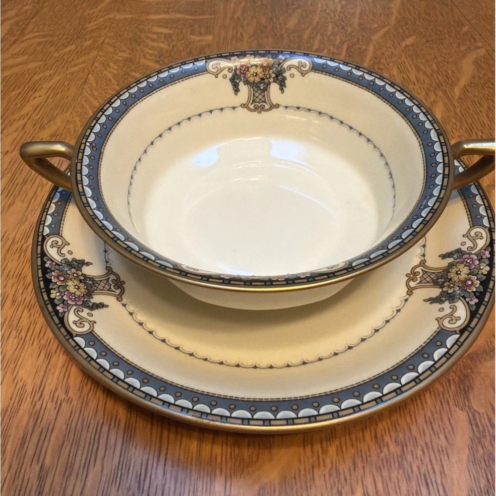 Vtg Rosenthal Ivory Gladmere Double-handle Large Cream Soup Bowl & Saucer MINT